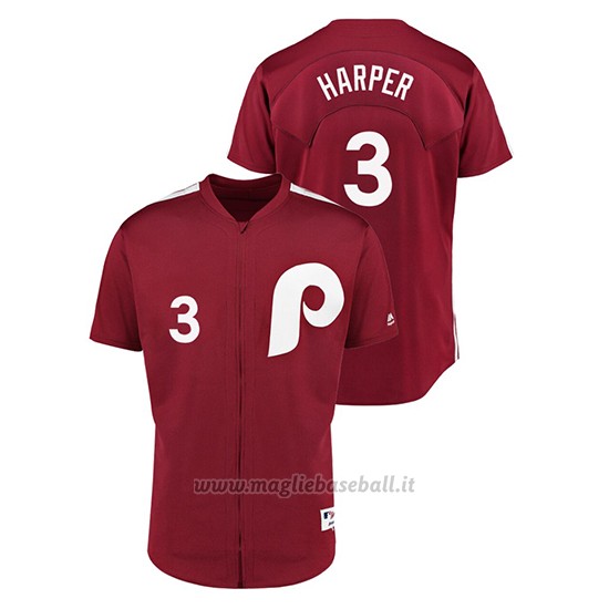 Maglia Baseball Uomo Philadelphia Phillies 3 Bryce Harper 1979 Saturday Night Special Autentico Rosso